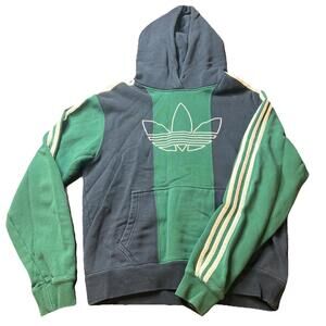 Vtg Adidas Hoodie Mens Medium Green Blue Pullover Big Trefoil Jacket Color Block
